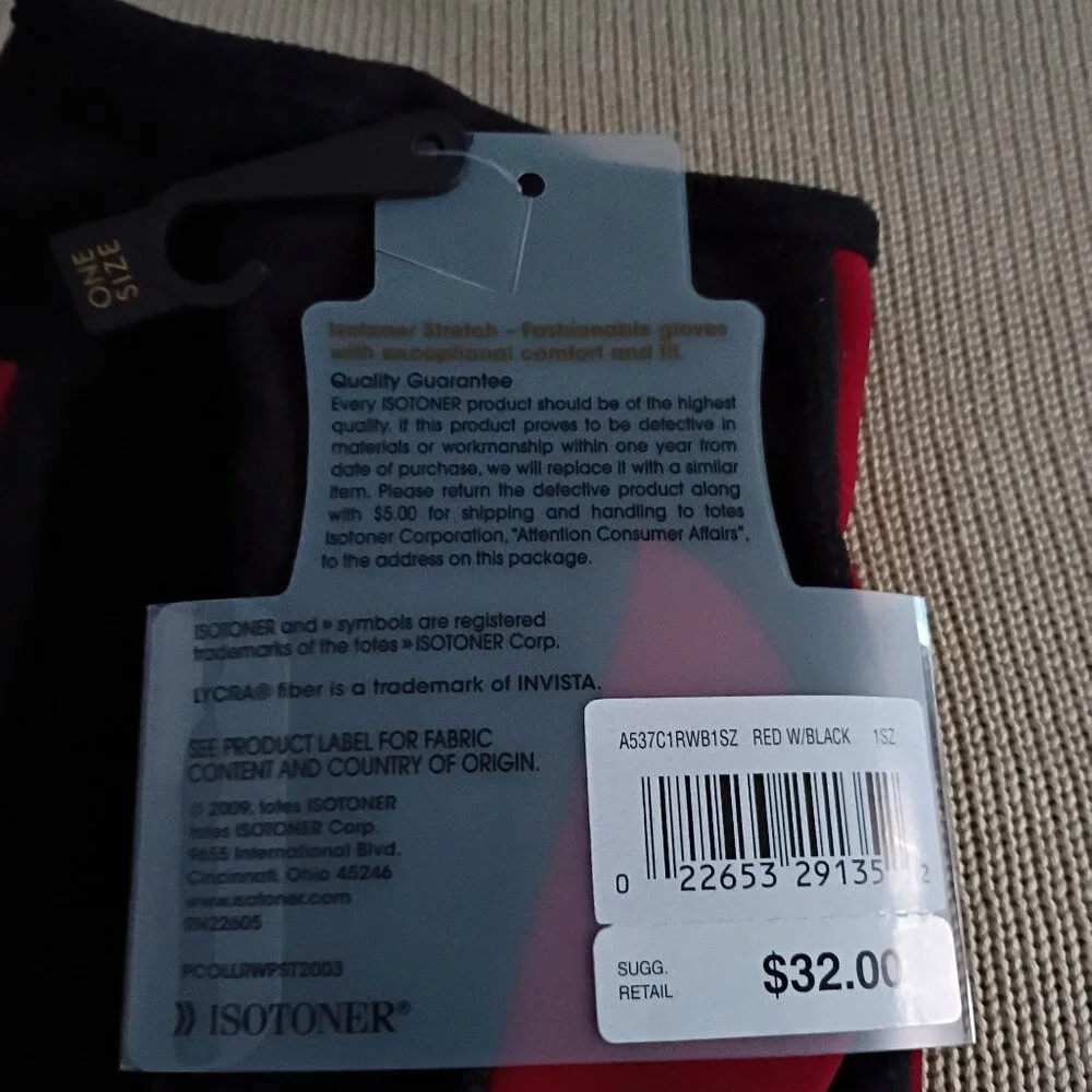 Isotoner Warm Red and Black Stretch Gloves New Never Worn NWT - Picture 3 of 6